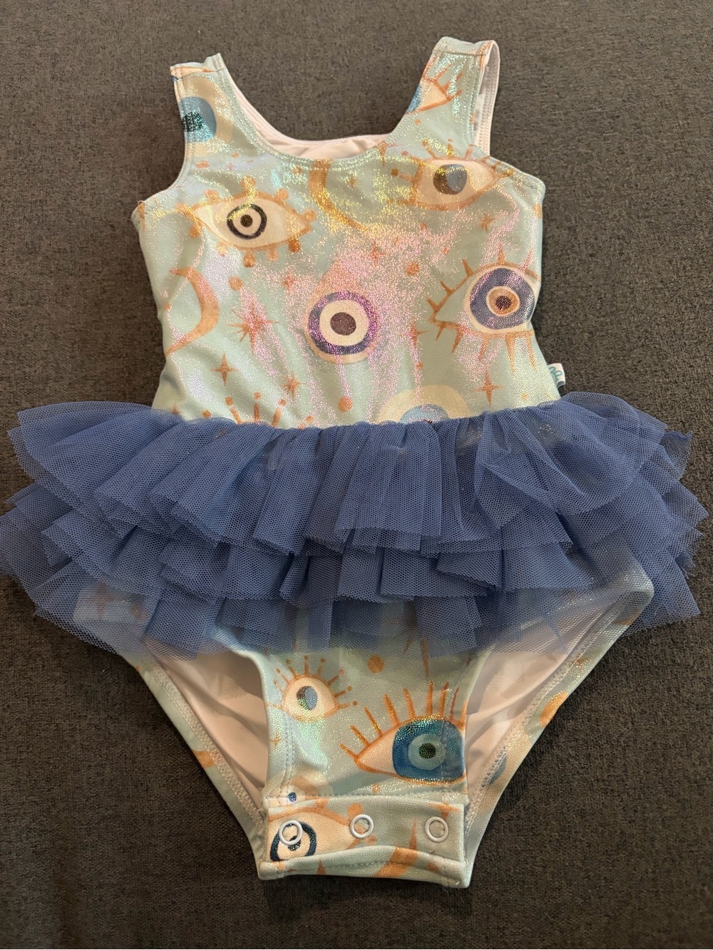 Posh Peanut Blue Tulle Ruffle One-Piece Swimsuit with Eye Print